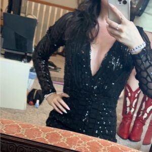 Black Sequin Long Sleeve Romper Summer Haus Brand /Size Medium (runs small)